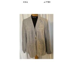 Talbots Women's 14WP White And Blue Striped Relaxed Suit Jacket Linen Blend NEW